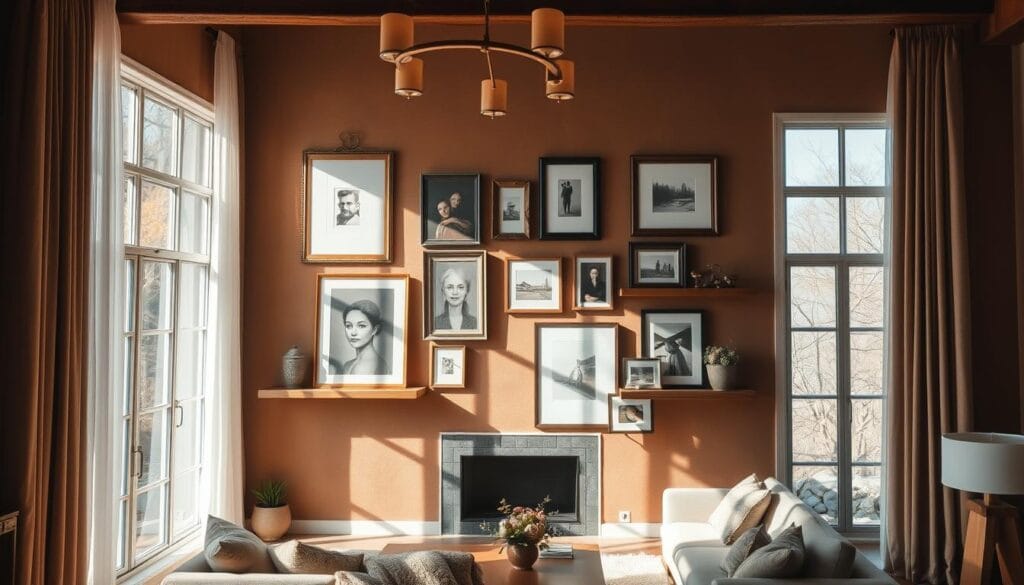 living room accent wall ideas with framed artwork