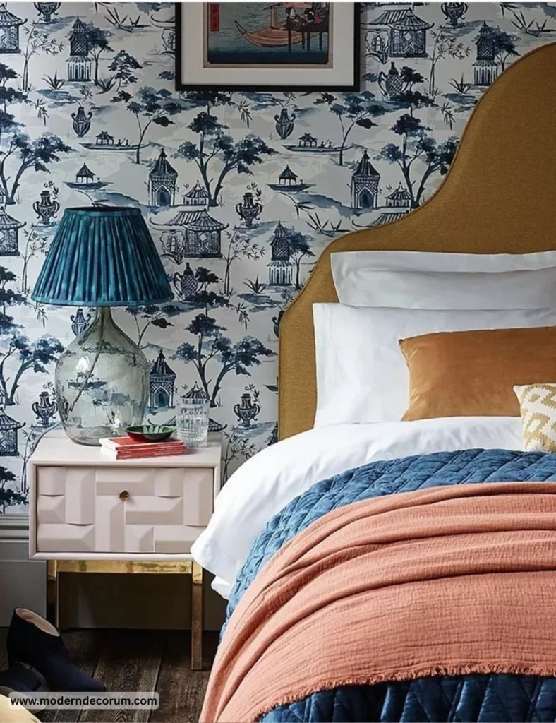 Boutique boho bedroom Boutique boho bedroom decor with vibrant colors and unique furnishings