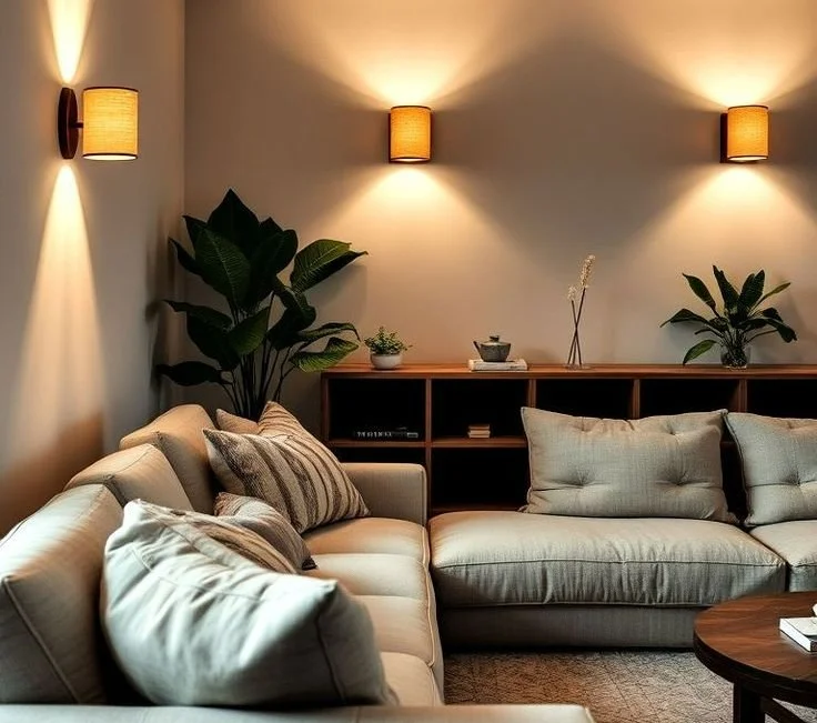 Cozy living room featuring warm wall lighting to enhance ambiance