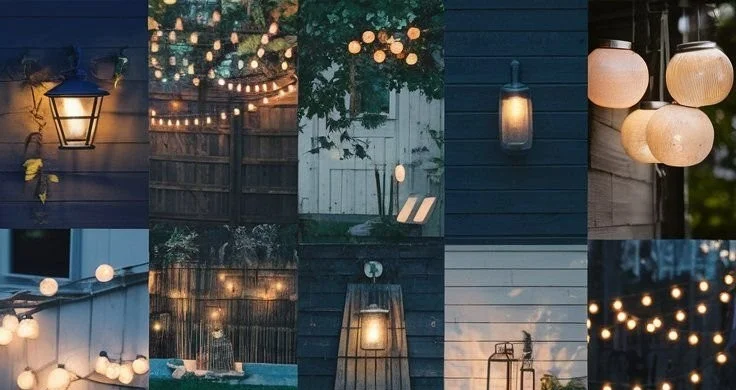 Beautiful outdoor lighting illuminating a garden oasis at night.