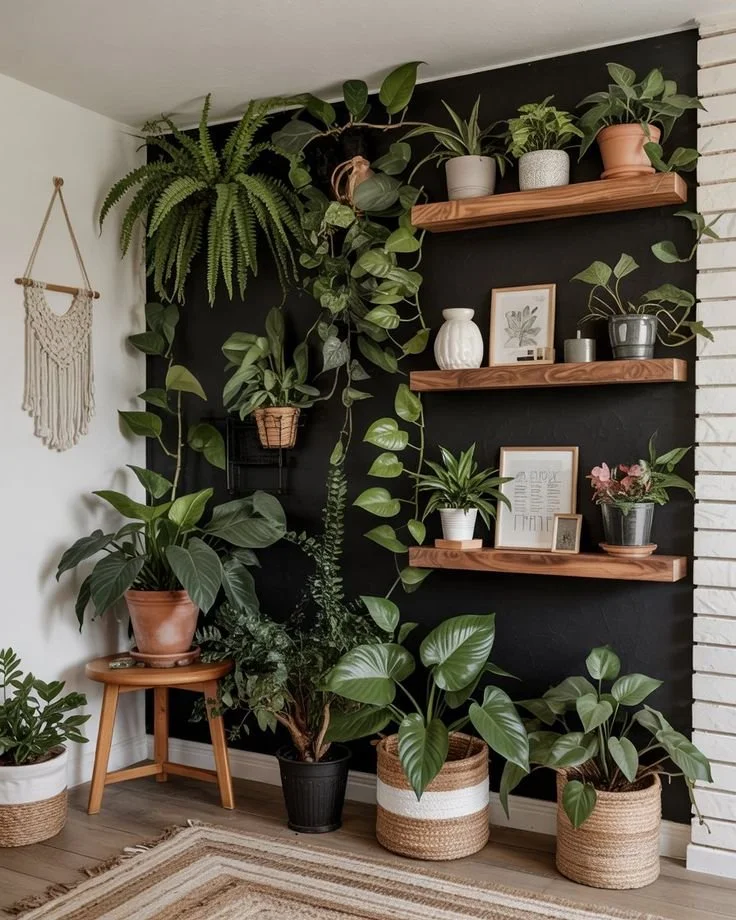 Stylish black accent wall living room with TV fireplace design inspiration.