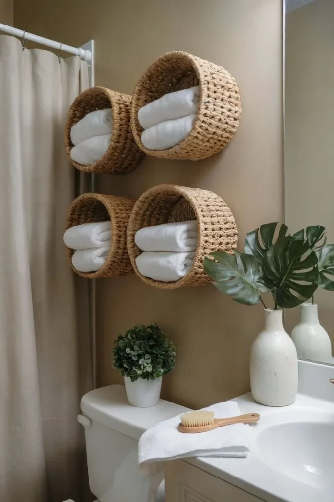 Stylish minimalist bathroom towel decor ideas for a modern bathroom look.