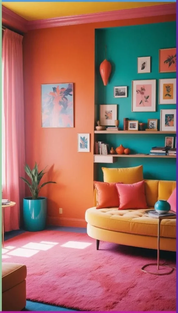 Colorful living room showcasing modern home interior design trends for 2025.