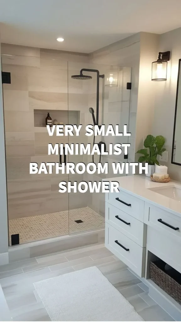 Very small minimalist bathroom featuring a sleek shower design