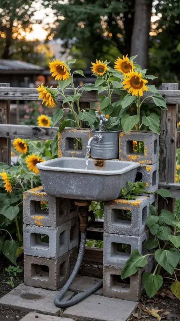 Outdoor sink integrated into a family backyard for playful activities and convenience.
