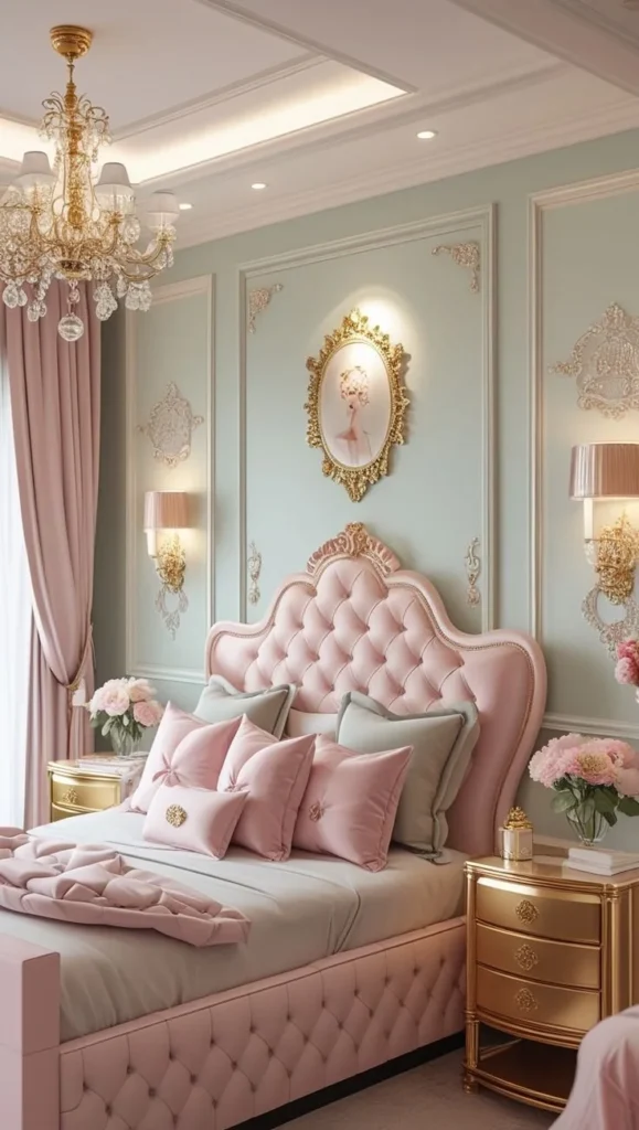 Glamorous classy bedroom design showcasing sophistication and elegance for women.