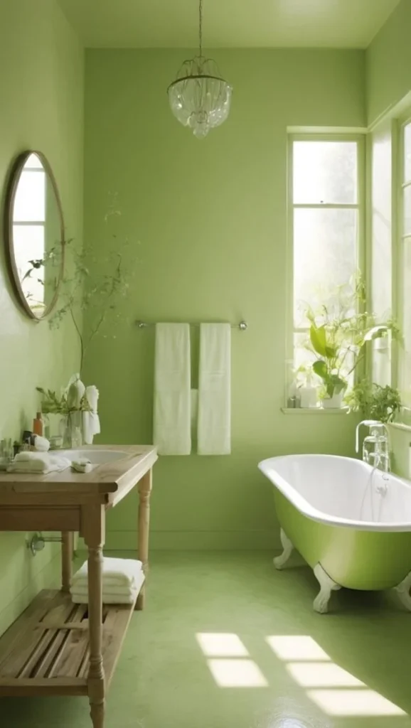 Beautiful green aesthetic bathroom showcasing nature-inspired decor ideas for 2025.