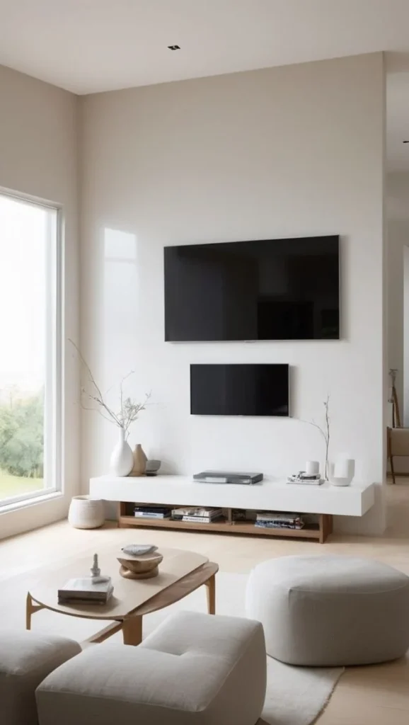 +12 Lovely minimalist living room tv wall Ideas For 2025 Minimalist living room TV wall designs for a modern and stylish aesthetic