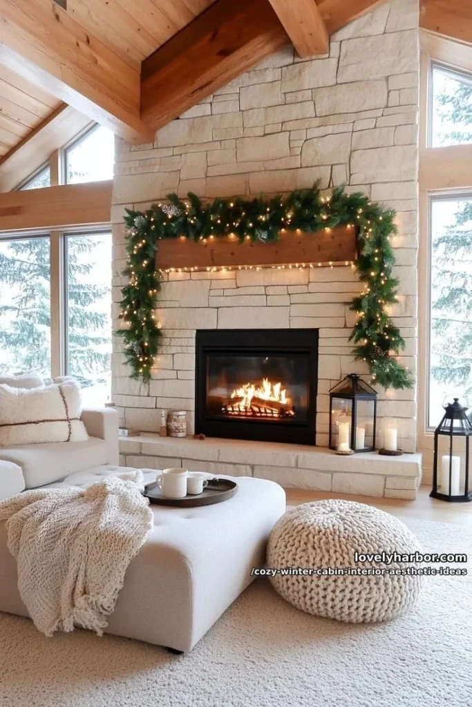 Cozy winter cabin interior showcasing aesthetic design ideas for a perfect retreat.