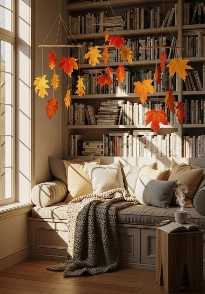 Beautiful fall leaves decorations for a warm and welcoming autumn ambiance.