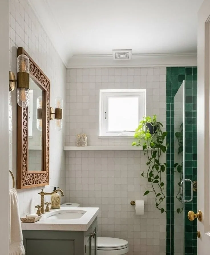 Small bathroom tile ideas featuring subway and statement patterns