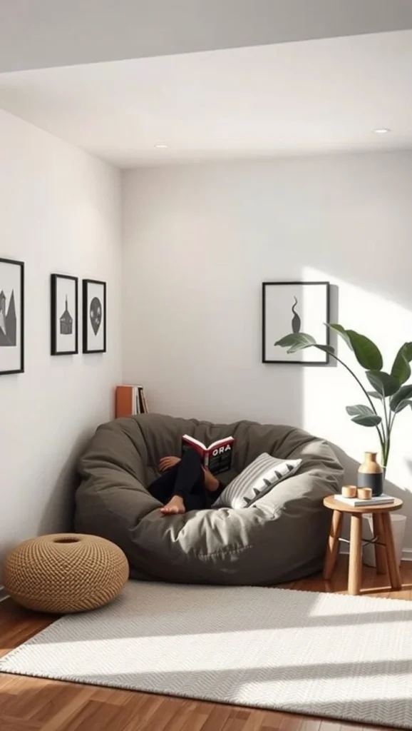 25 Minimalist Reading Nook Ideas for Small Spaces - afullmug.com Cozy minimalist reading nook in a small space with books and comfortable seating.