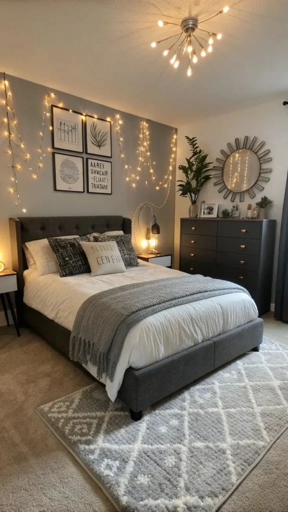 29 Fairy Light Wall Grids for Boho Photo Displays Decorative fairy light wall grids showcasing beautiful boho photo displays.