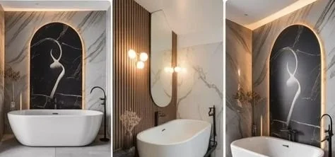 Modern bathroom sink decor ideas featuring marble sinks and luxury vanities.