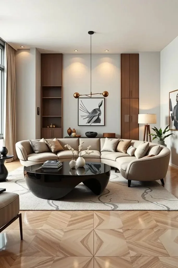 Modern apartment showcasing furniture as art in stylish renovation design.