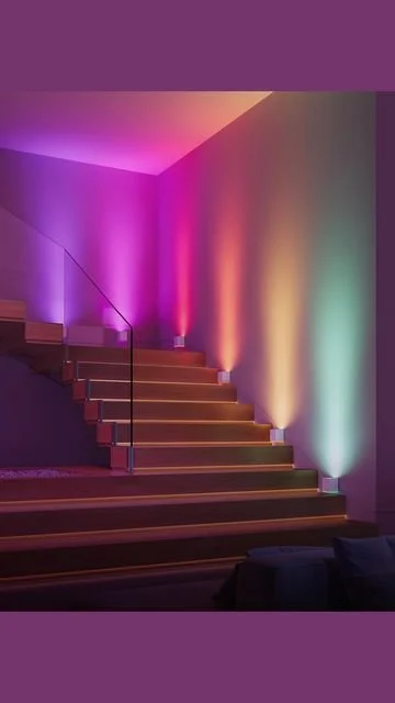 Govee Cube Wall Sconces providing vibrant RGBICW color lighting in a modern interior.