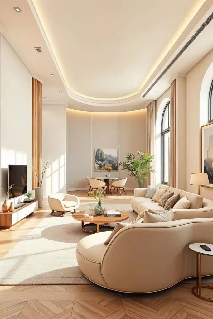 Modern apartment color palettes for curved interior design inspiration