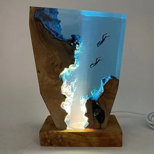 Resin Night Light Scuba Diving Deep Sea Exploration Colorful Wooden Lamp Free Diving Unique Decorative Gift Christmas Gift 15cm/20cm Colorful resin night light scuba diving lamp for home decor