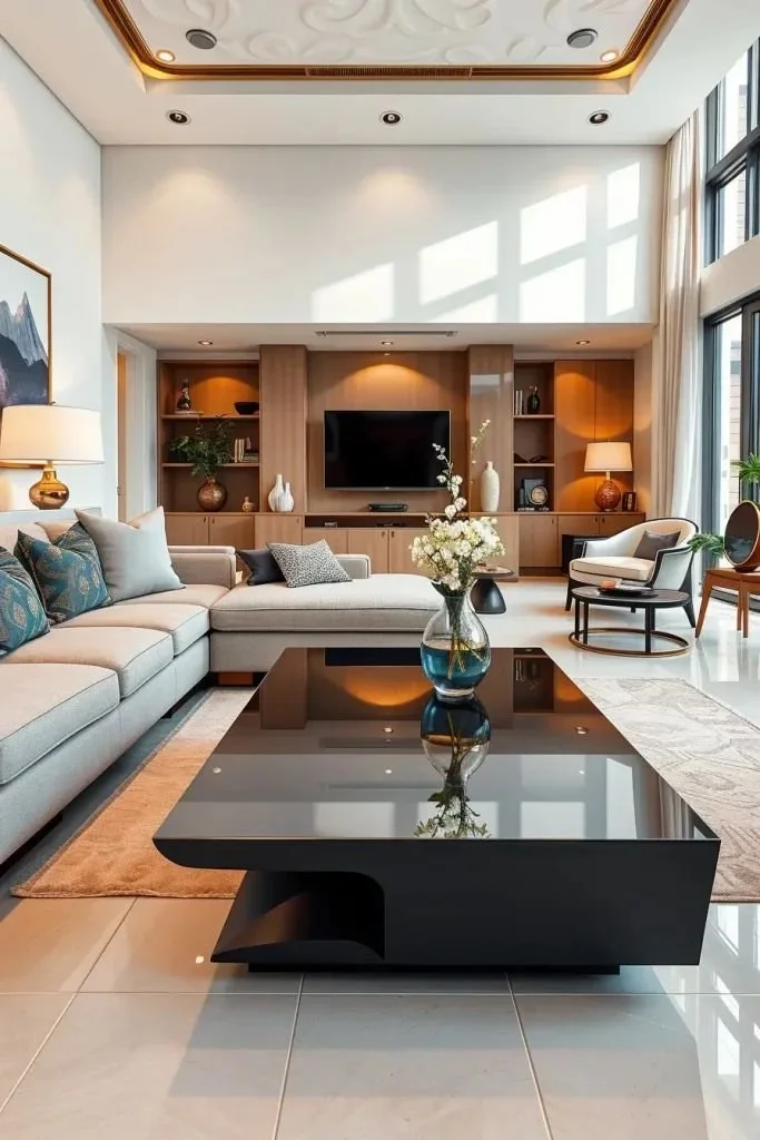 Modern sofa table design showcasing high-gloss and matte finishes in 2026.