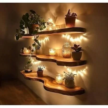 Wall mounted floating bookshelf in beige for living room and nursery storage