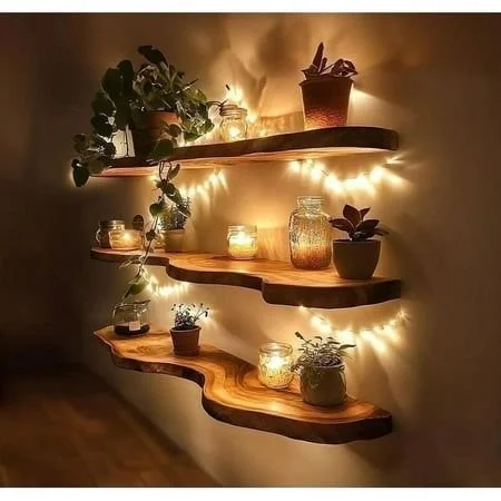 Wall mounted floating bookshelf in beige, perfect for nursery and living room storage.