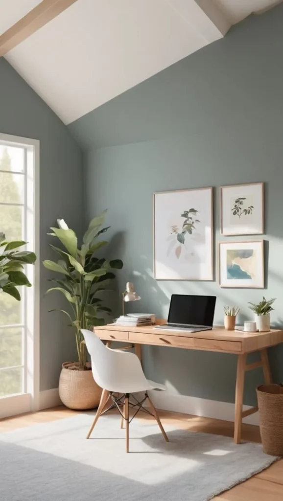 Stylish Japandi home office design showcasing minimalism and natural elements.