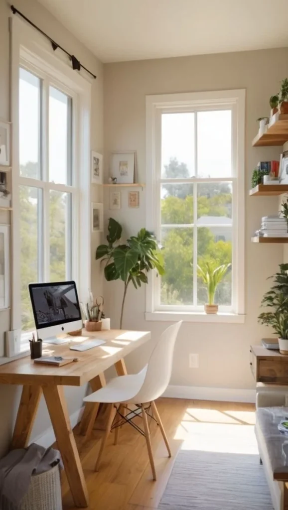 Beautiful tiny home office setup for efficient and stylish workspace.