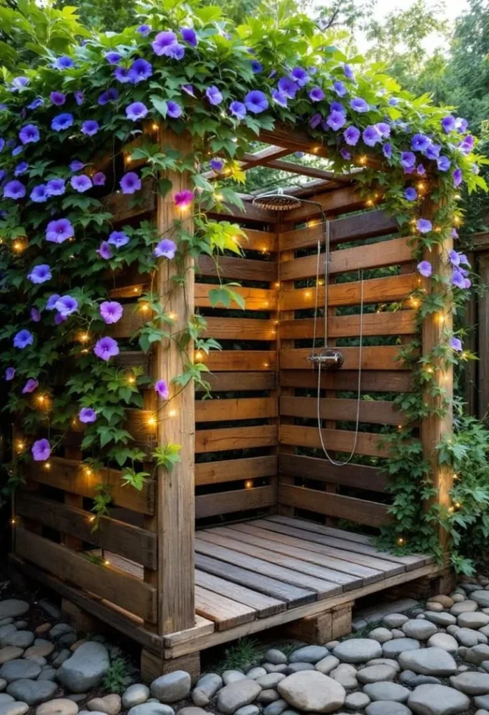21 Outdoor Shower Ideas to Elevate Your Backyard Oasis Beautiful outdoor shower setup in a serene backyard oasis