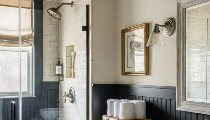 23 Small Dark Bathroom Ideas That Prove Black Is Beautiful Dark bathroom with stylish black tiles and modern fixtures showcasing dark bathroom ideas.