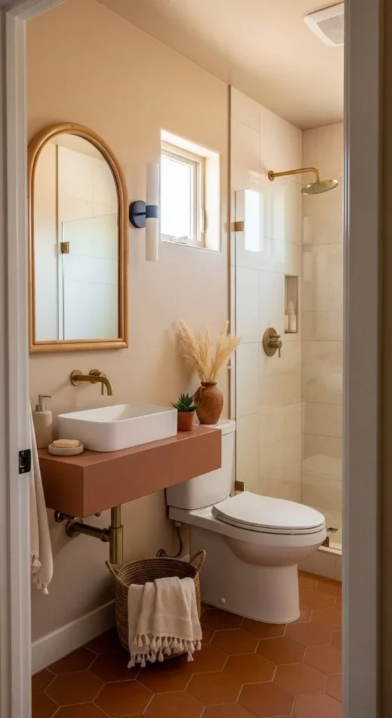 Stylish small bathroom design showcasing space-saving ideas and decor elements.