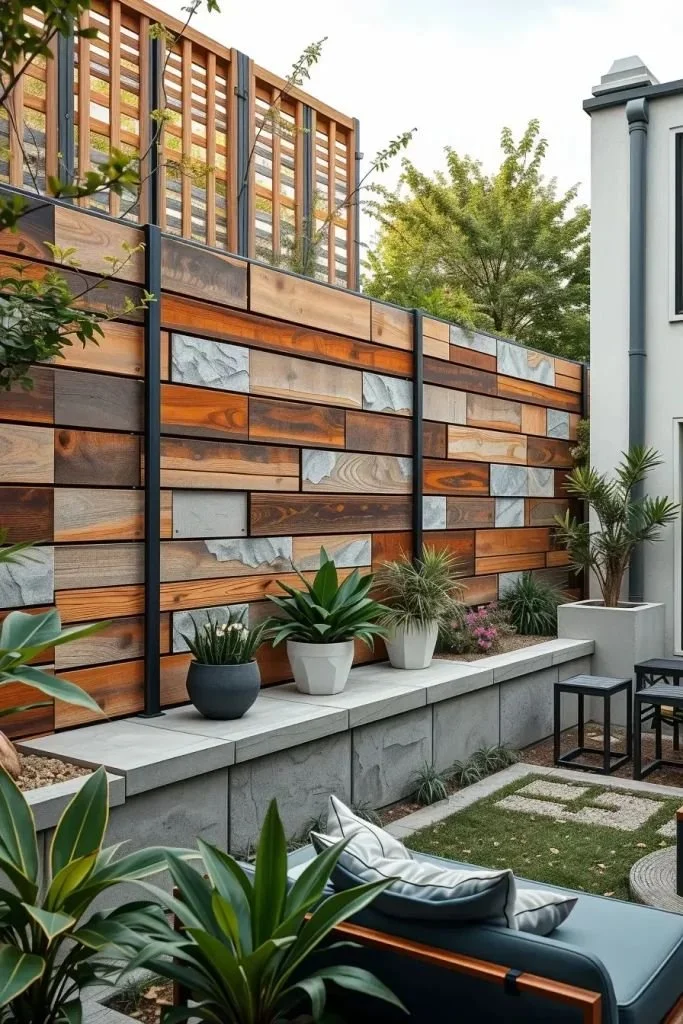 Creative backyard fence landscaping ideas with texture and layers