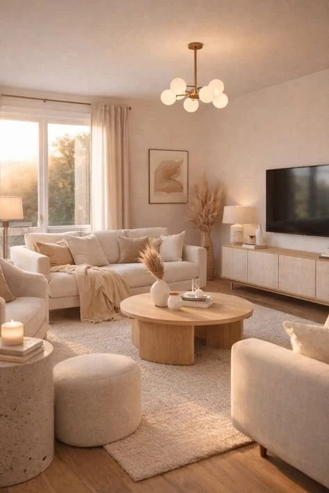 Cozy living room featuring a sleek wall-mounted TV setup against a stylish backdrop.
