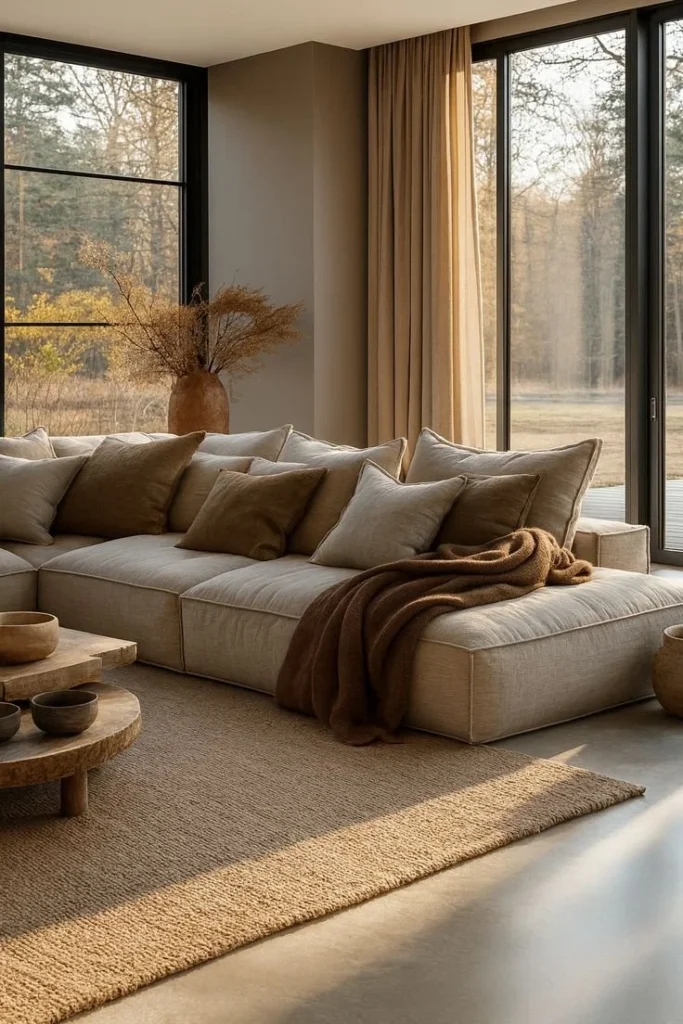 Cozy living room with bright windows and a stylish rug scene