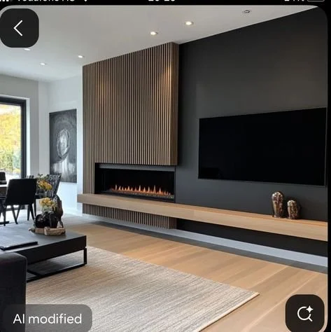 Cozy Media Wall: TV, Fireplace & Style Cozy media wall with TV and fireplace designed for style and comfort