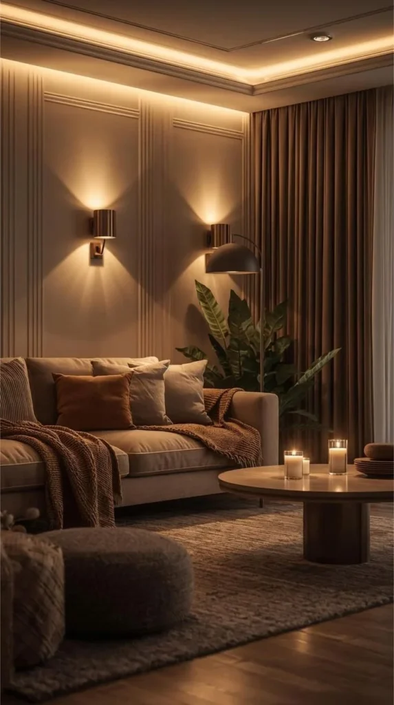 Cozy living room decor ideas with warm lighting and inviting furnishings