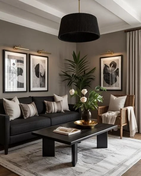 Dark Room, White Couches: Cozy Modern Living Cozy modern living room featuring dark decor and white couches