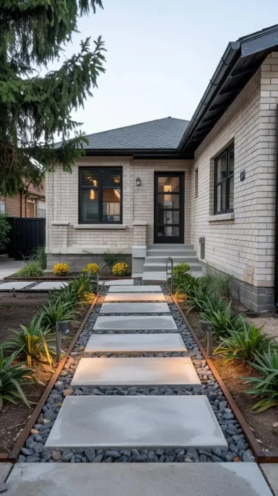 Front Yard Landscaping Ideas 2026: Front Yard Landscaping Ideas With Simple Walkways Stylish front yard landscaping with simple walkways for a beautiful entrance.