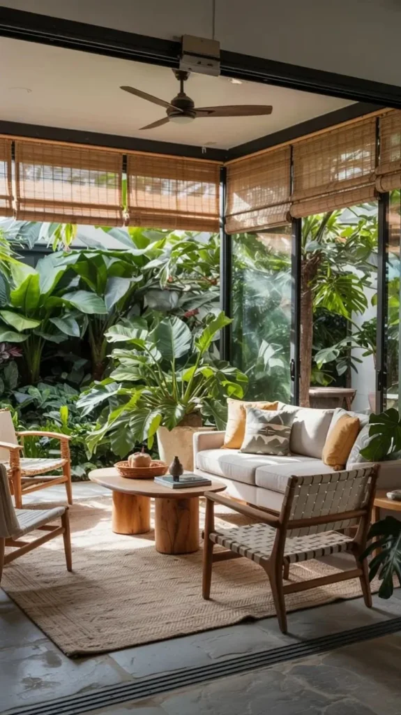 Indoor Outdoor Living Room 2026 Ideas With Sliding Doors, Fireplace And Modern Design Stylish Indoor Outdoor Living space with sliding doors and modern fireplace design.