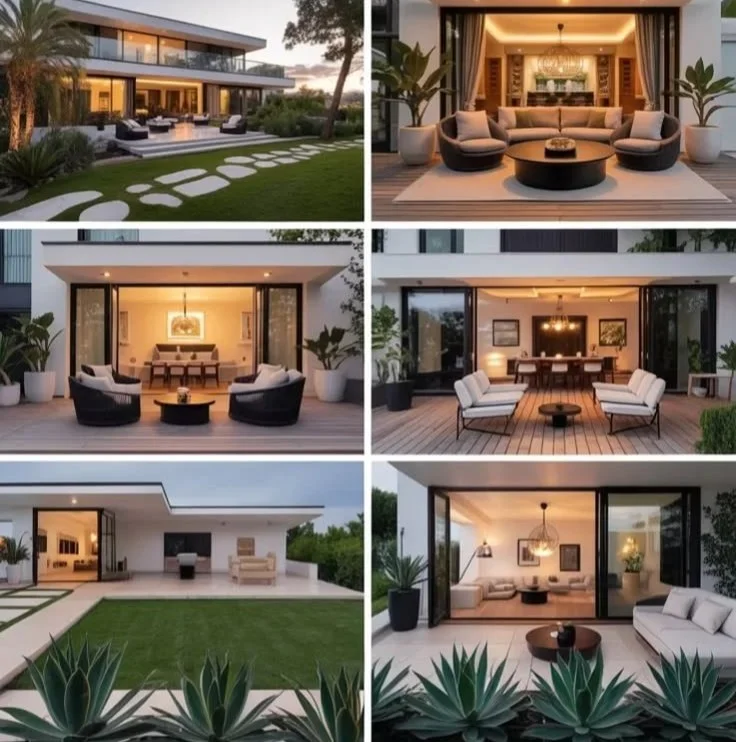 Modern back patio design showcasing luxurious minimalist outdoor living space ideas.