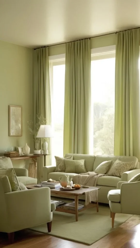 Sage green living room curtains: 2026 ideas Sage green curtains enhancing a cozy living room decor