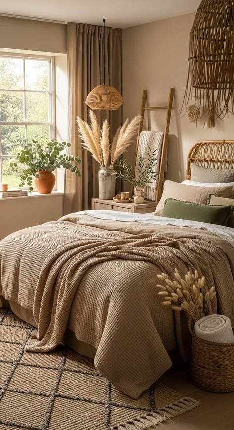 23 Beige Comforter Bedroom Ideas to Make Neutral Bedding Pop Cozy beige comforter on a stylish bed featuring neutral decor and vibrant accents.