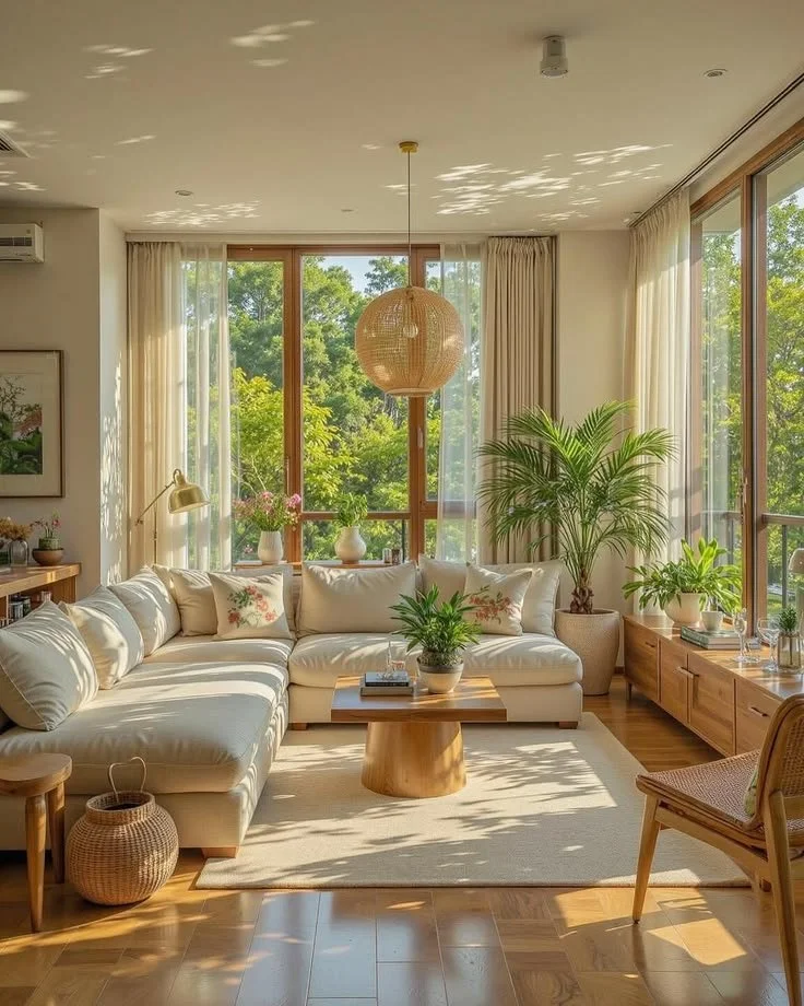 Airy Living Room: Open Light & Cozy Calm Stylish airy living room with open light and cozy decor to create calm ambiance.