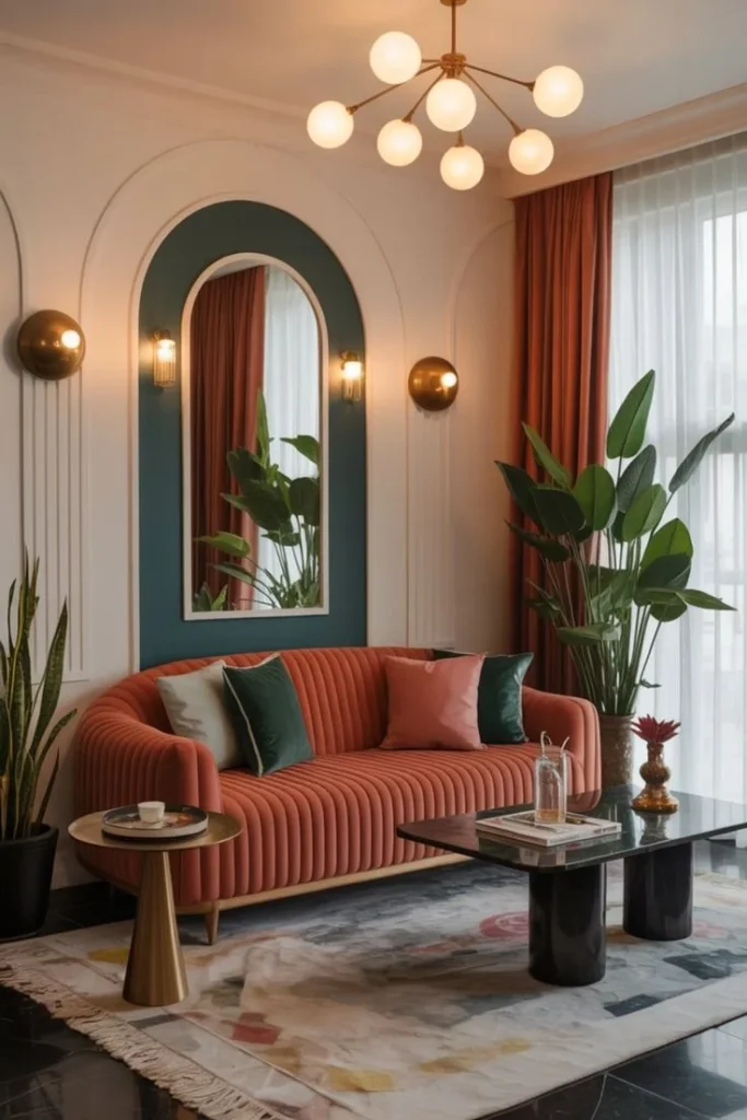 Cozy Living Room with Bold Mirror Moment Cozy living room featuring a bold mirror as a statement piece