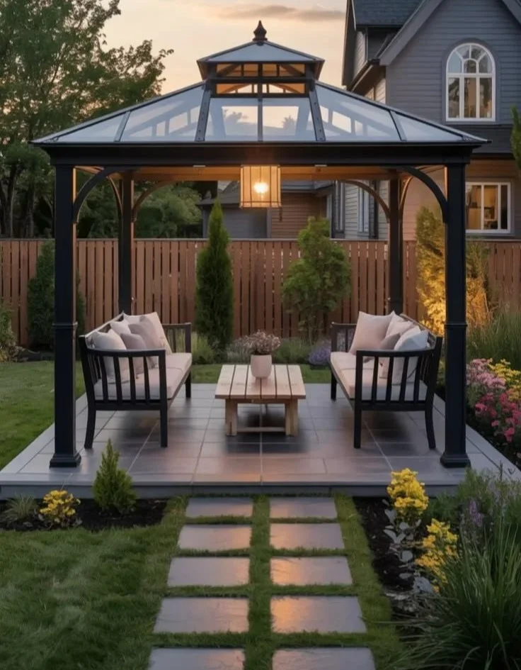 Modern Garden Gazebo Ideas Outdoor Living Space Design Backyard Patio Retreat Stylish modern garden gazebo in a serene outdoor setting