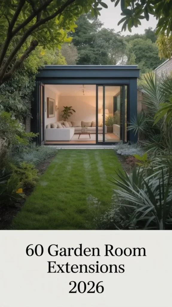 Modern garden room extension featuring bi-fold doors and small outdoor living space