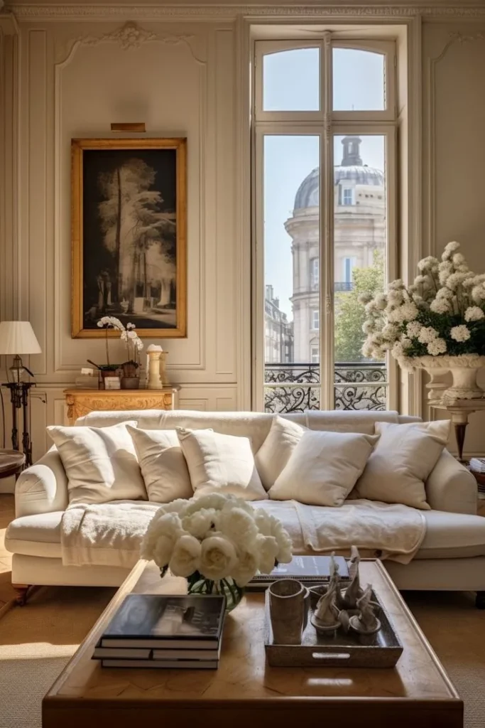 Parisian White Elegance: Cozy Living Room Cozy living room showcasing Parisian white elegance with stylish decor