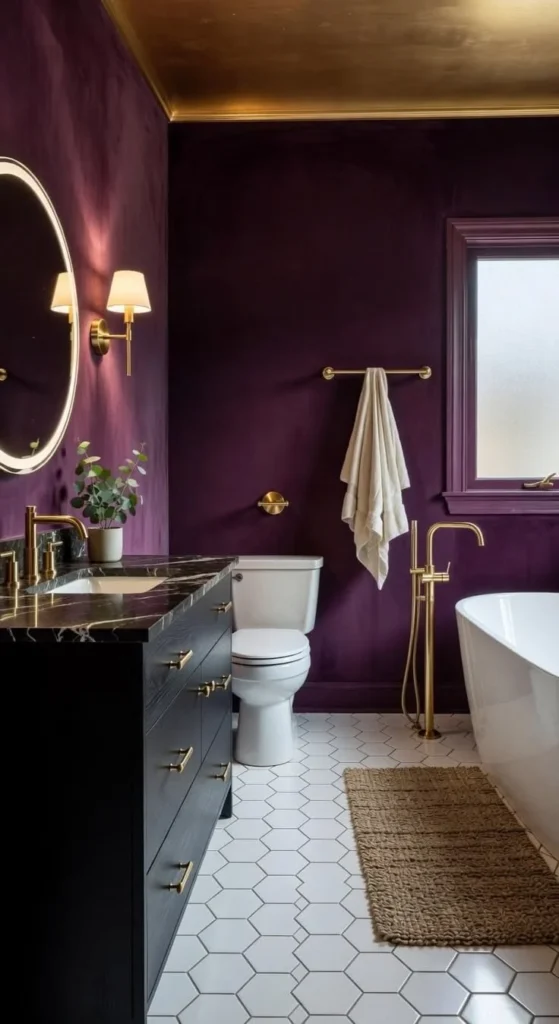 Stunning plum bathroom design showcasing elegant decor and modern fixtures