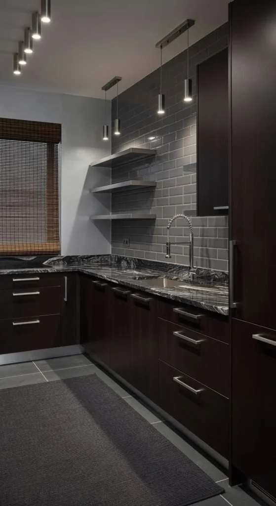 Flat panel kitchen cabinets in modern, clean-lined kitchen designs.