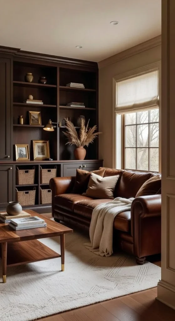 Stylish brown tones in a cozy living room design