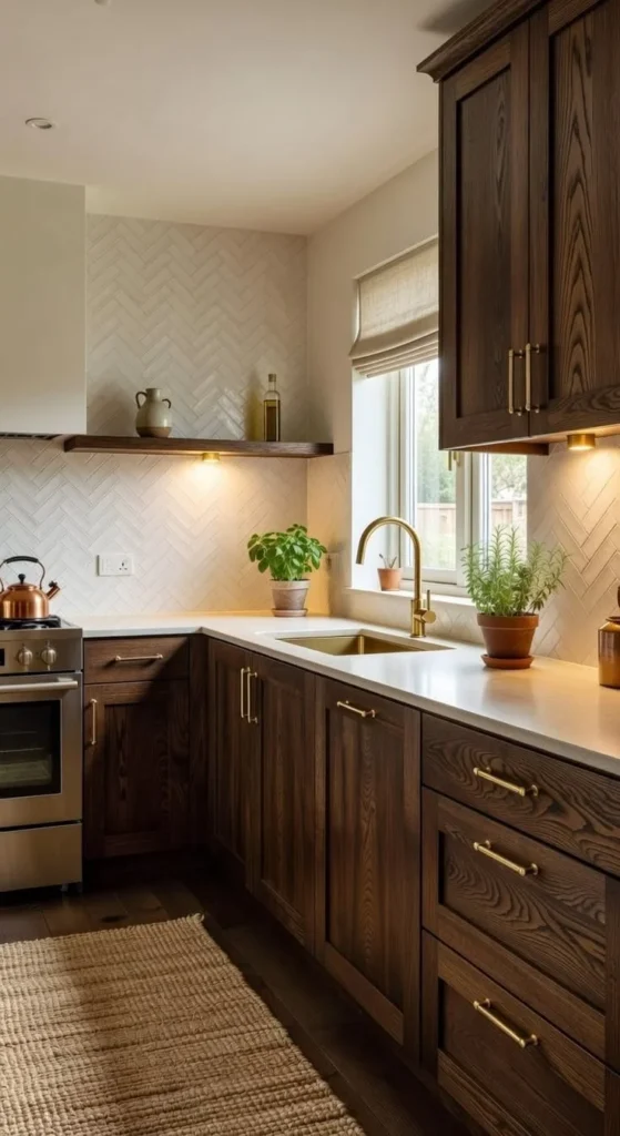 Stylish dark brown cabinets in a modern kitchen design for depth and elegance.